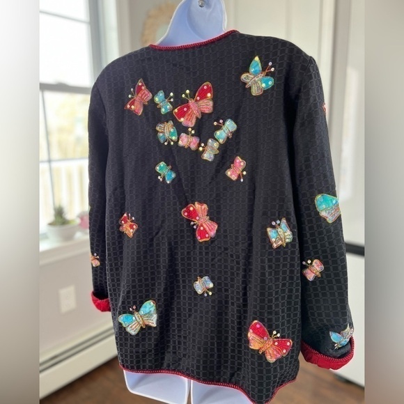 INDIGO Moon Multi Color Butterfly Metallic Thread Sequin Button Up Blazer Size S - Picture 6 of 14